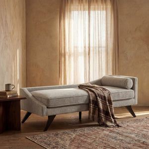 English Elm Chaise Lounge with Birch Legs Mid Century Upholstered Recline Chair for Living Room N776P446345K