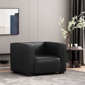 English Elm N776p446352b Pu Leather Accent Chair Squared Arms Modern Geometric Silhouette for Office Black N776P446352B
