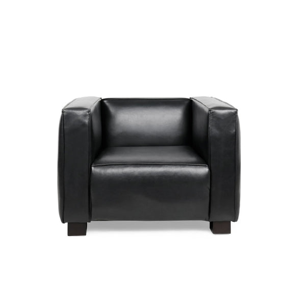 English Elm N776p446352b Pu Leather Accent Chair Squared Arms Modern Geometric Silhouette for Office Black N776P446352B