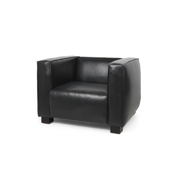 English Elm N776p446352b Pu Leather Accent Chair Squared Arms Modern Geometric Silhouette for Office Black N776P446352B