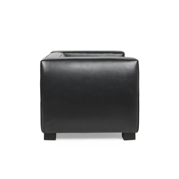 English Elm N776p446352b Pu Leather Accent Chair Squared Arms Modern Geometric Silhouette for Office Black N776P446352B