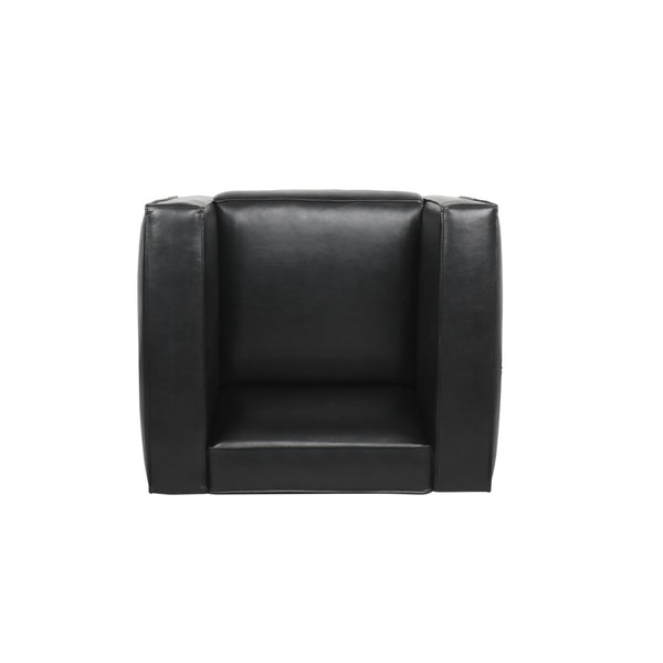 English Elm N776p446352b Pu Leather Accent Chair Squared Arms Modern Geometric Silhouette for Office Black N776P446352B