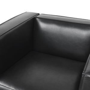 English Elm N776p446352b Pu Leather Accent Chair Squared Arms Modern Geometric Silhouette for Office Black N776P446352B