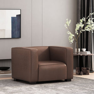 English Elm N776p446352b Pu Leather Accent Chair Squared Arms Modern Geometric Silhouette for Office Dark Brown N776P446352C