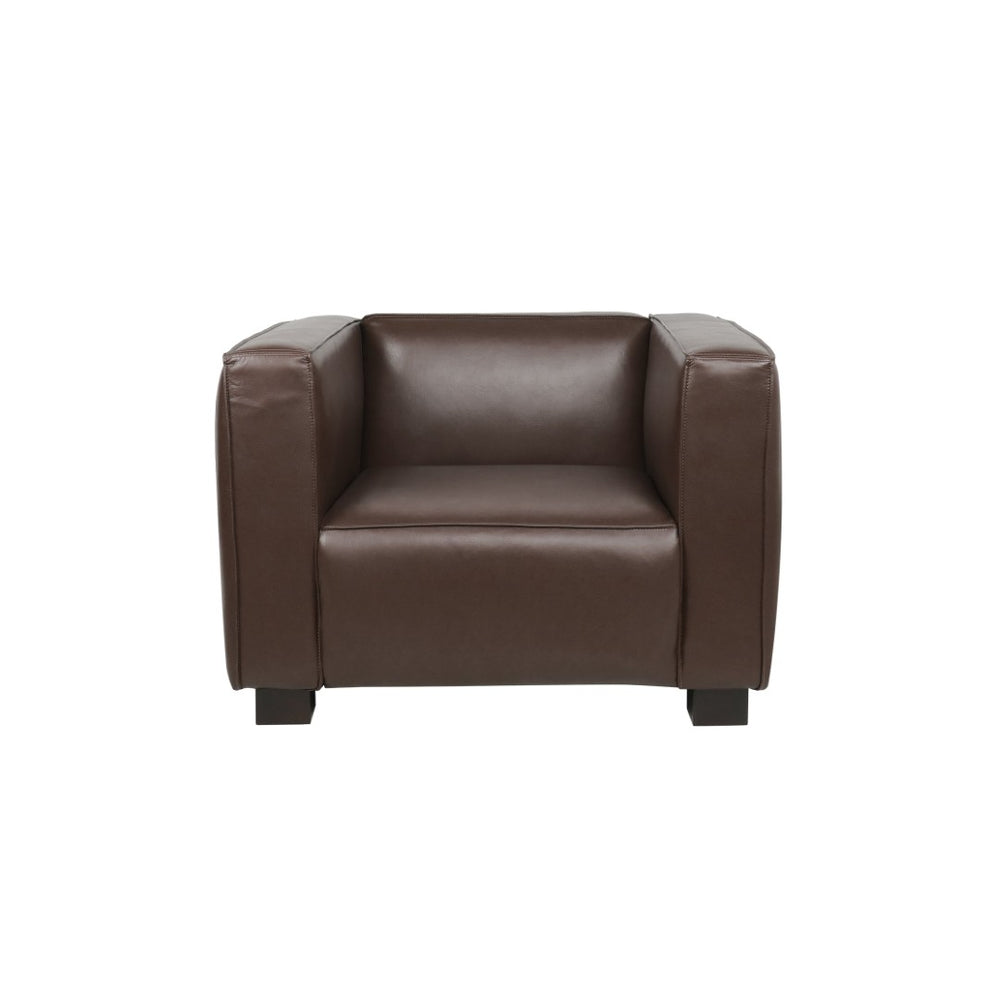 English Elm N776p446352b Pu Leather Accent Chair Squared Arms Modern Geometric Silhouette for Office Dark Brown N776P446352C