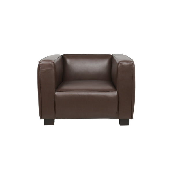 English Elm N776p446352b Pu Leather Accent Chair Squared Arms Modern Geometric Silhouette for Office Dark Brown N776P446352C