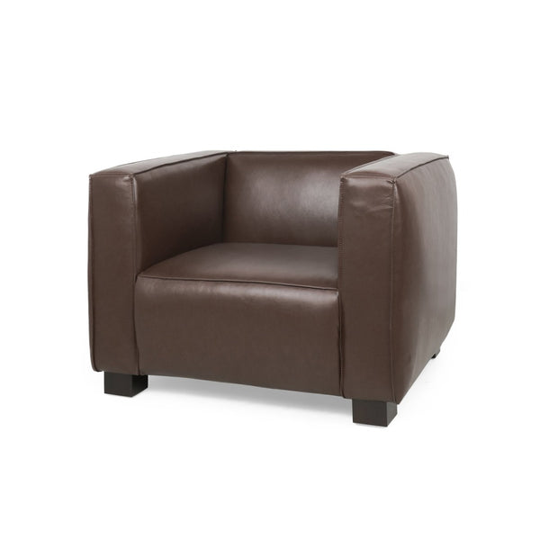 English Elm N776p446352b Pu Leather Accent Chair Squared Arms Modern Geometric Silhouette for Office Dark Brown N776P446352C