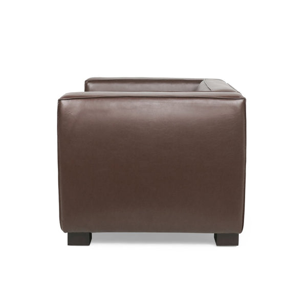 English Elm N776p446352b Pu Leather Accent Chair Squared Arms Modern Geometric Silhouette for Office Dark Brown N776P446352C
