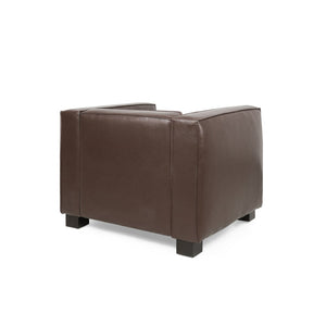 English Elm N776p446352b Pu Leather Accent Chair Squared Arms Modern Geometric Silhouette for Office Dark Brown N776P446352C