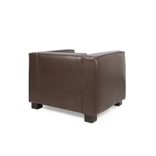English Elm N776p446352b Pu Leather Accent Chair Squared Arms Modern Geometric Silhouette for Office Dark Brown N776P446352C