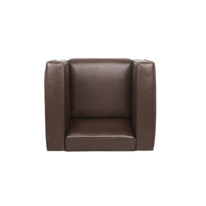 English Elm N776p446352b Pu Leather Accent Chair Squared Arms Modern Geometric Silhouette for Office Dark Brown N776P446352C