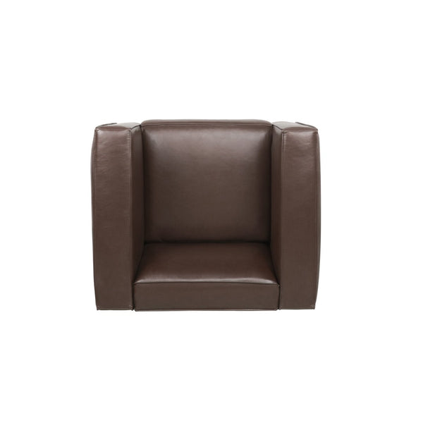 English Elm N776p446352b Pu Leather Accent Chair Squared Arms Modern Geometric Silhouette for Office Dark Brown N776P446352C