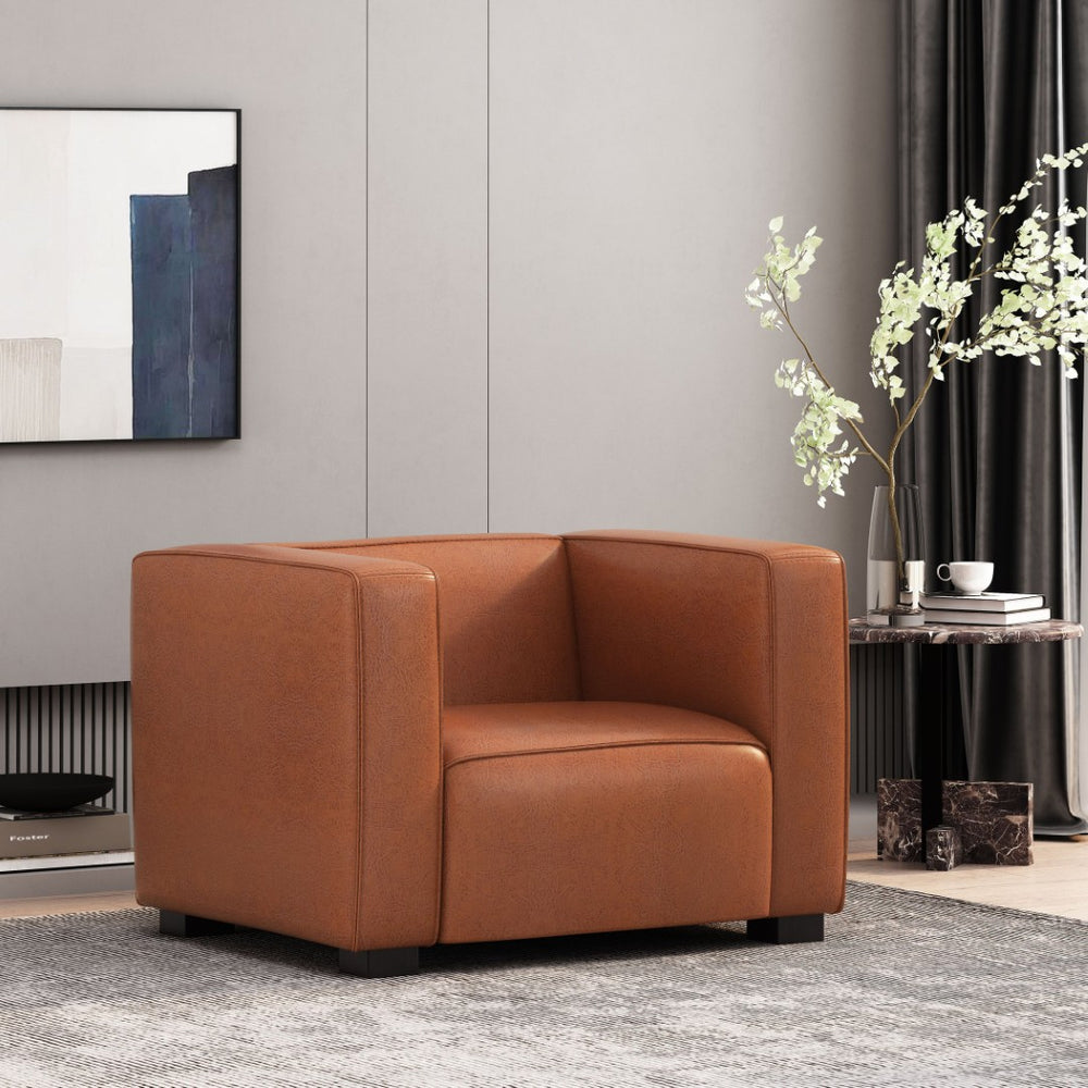 English Elm N776p446352d Pu Leather Accent Chair Boxy Geometric Frame for Modern Living Spaces N776P446352D