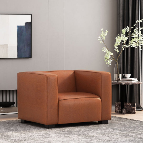 English Elm N776p446352d Pu Leather Accent Chair Boxy Geometric Frame for Modern Living Spaces N776P446352D