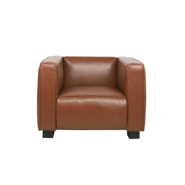 English Elm N776p446352d Pu Leather Accent Chair Boxy Geometric Frame for Modern Living Spaces N776P446352D