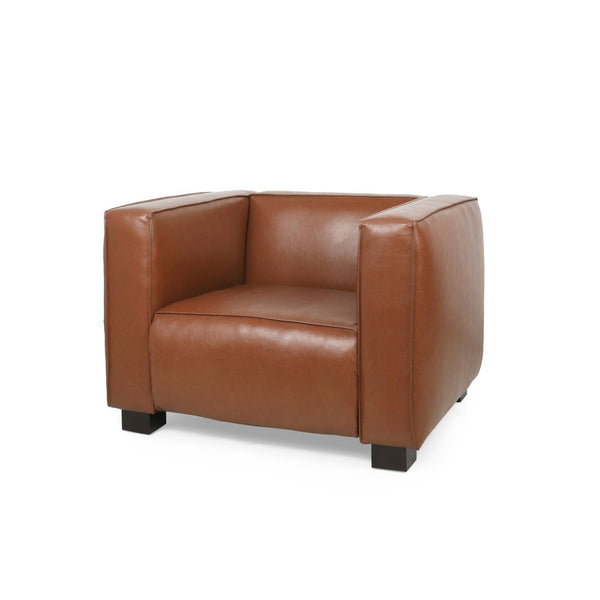 English Elm N776p446352d Pu Leather Accent Chair Boxy Geometric Frame for Modern Living Spaces N776P446352D