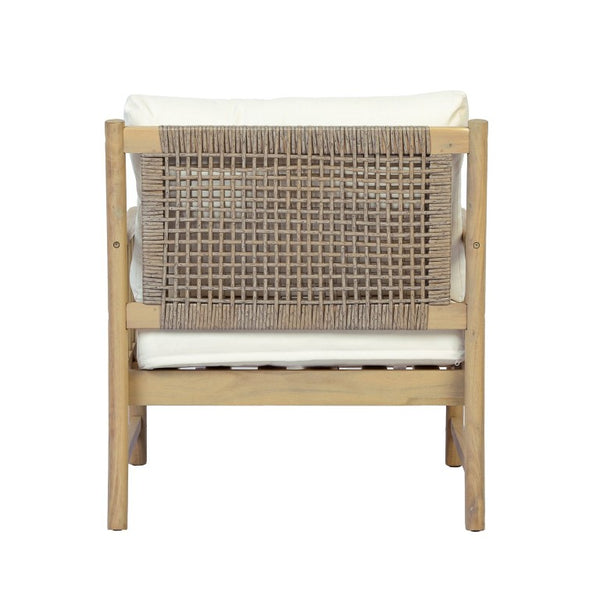 English Elm Porto Outdoor Acacia Wood Armchair with Woven PE Rattan Back and Cushioned Seat Light Teak 1 Piece N776P454932L