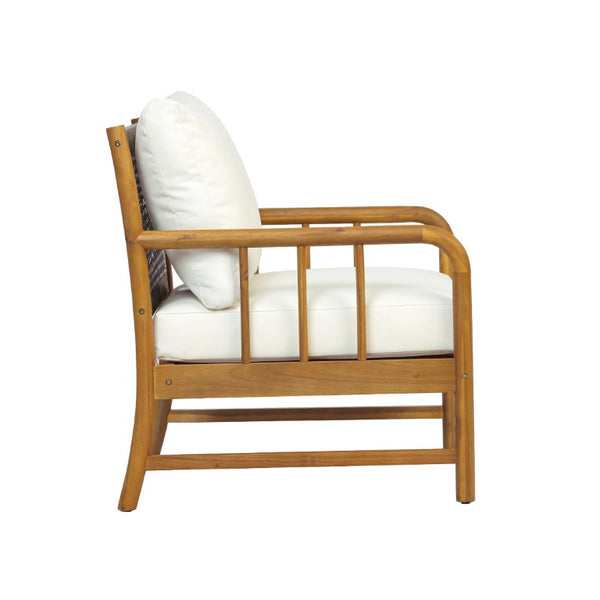 English Elm Porto Outdoor Acacia Wood Armchair with Woven PE Rattan Back and Cushioned Seat Teak 2 Pieces N776P454932T-2
