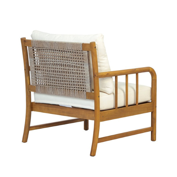English Elm Porto Outdoor Acacia Wood Armchair with Woven PE Rattan Back and Cushioned Seat Teak 2 Pieces N776P454932T-2