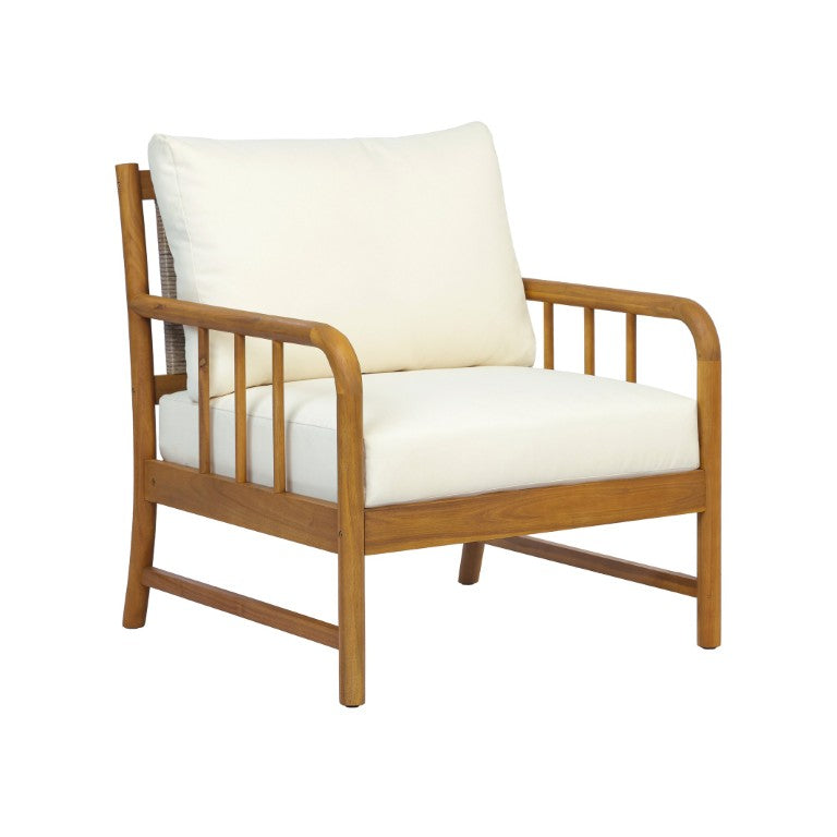English Elm Porto Solid Acacia Patio Armchair with Woven PE Rattan Back and Cushioned Seat N776P454932T
