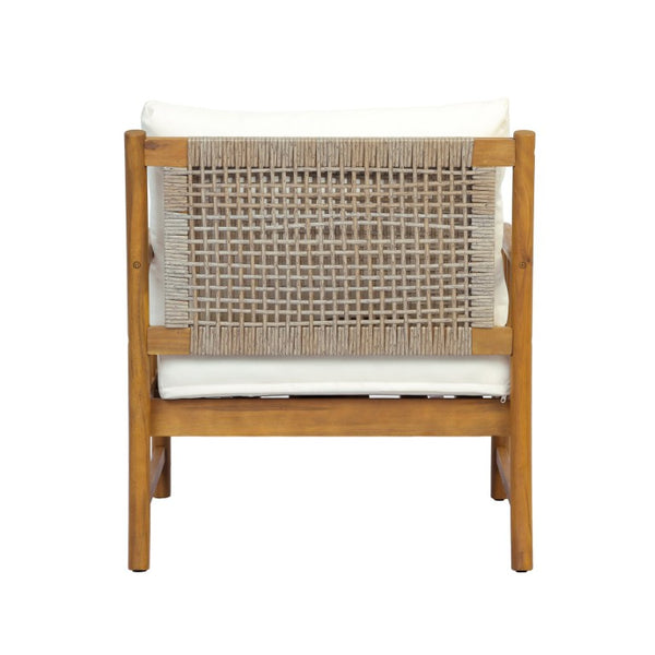 English Elm Porto Solid Acacia Patio Armchair with Woven PE Rattan Back and Cushioned Seat N776P454932T