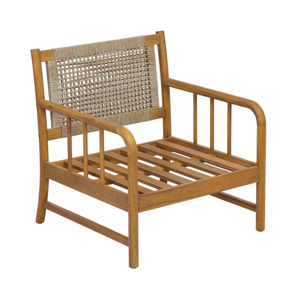 English Elm Porto Solid Acacia Patio Armchair with Woven PE Rattan Back and Cushioned Seat N776P454932T