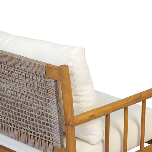 English Elm Porto Solid Acacia Patio Armchair with Woven PE Rattan Back and Cushioned Seat N776P454932T