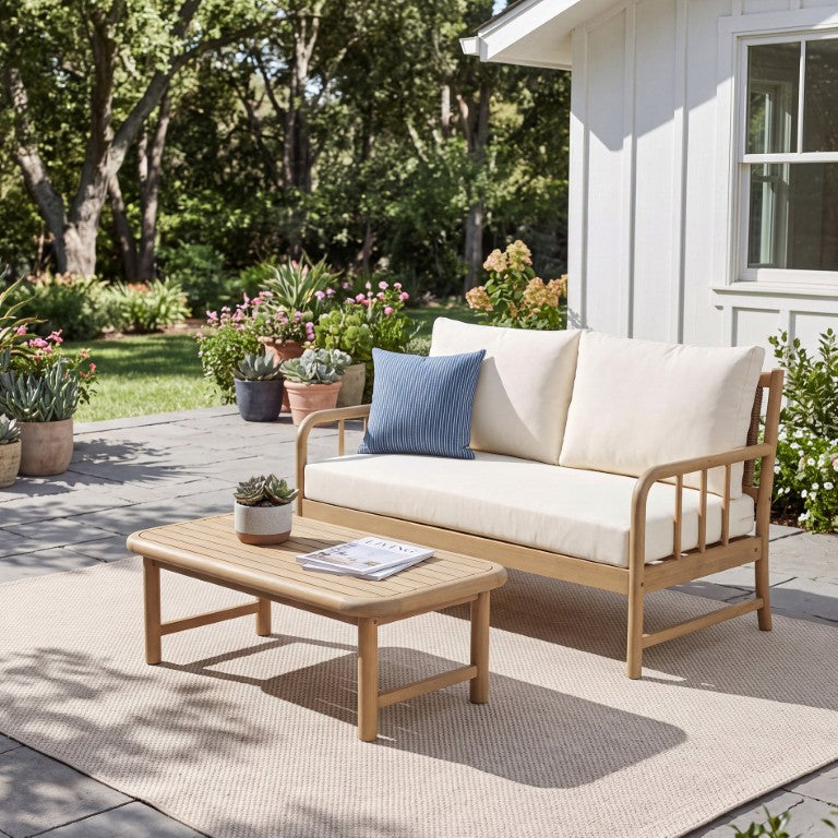 English Elm Porto Acacia and PE Rattan Outdoor Loveseat Set with Weather Resistant Cushions N776P454933L