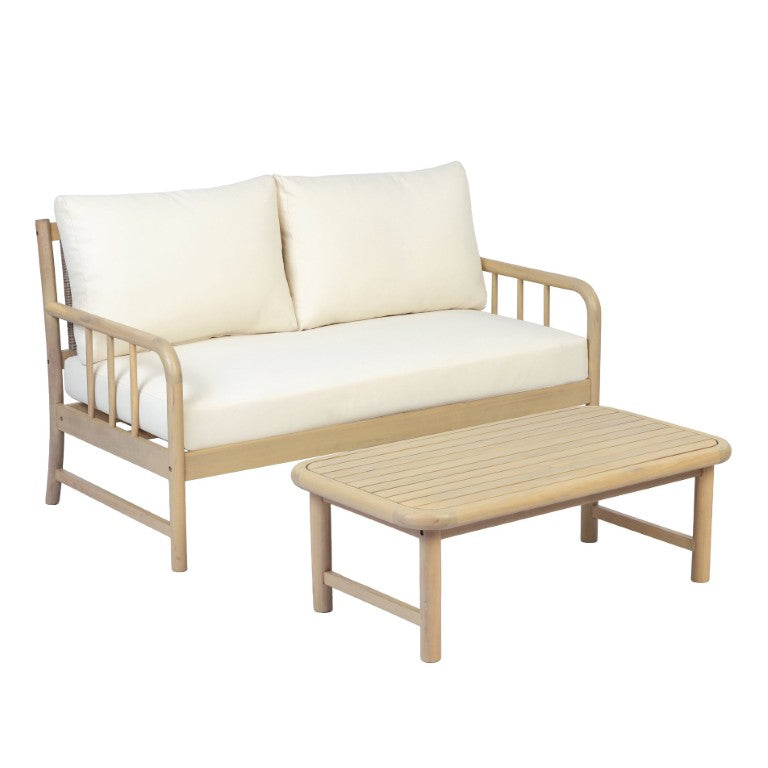 English Elm Porto Acacia and PE Rattan Outdoor Loveseat Set with Weather Resistant Cushions N776P454933L