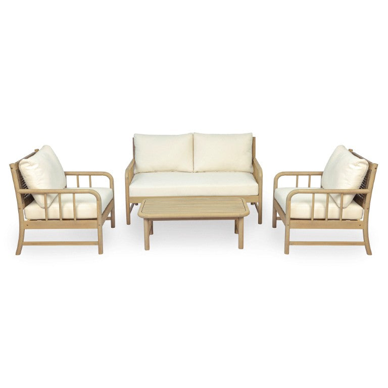 English Elm Porto Outdoor 4 Piece Acacia Wood Chat Set with PE Rattan Backs and Cushions N776P454933L_N776P454932L-2