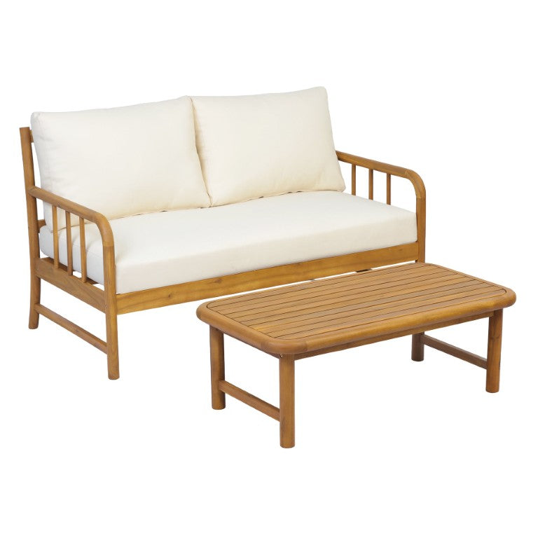 English Elm Porto Outdoor Acacia Wood PE Rattan Loveseat Set for Patio Porch and Sunroom Loveseat and Coffee Table N776P454933T