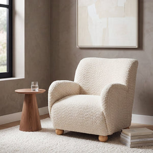 English Elm Nell Boucle Upholstered Accent Chair with Curved Arms and Rubberwood Legs for Living Room Apricot N776P455891A