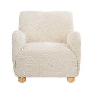 English Elm Nell Boucle Upholstered Accent Chair with Curved Arms and Rubberwood Legs for Living Room Apricot N776P455891A