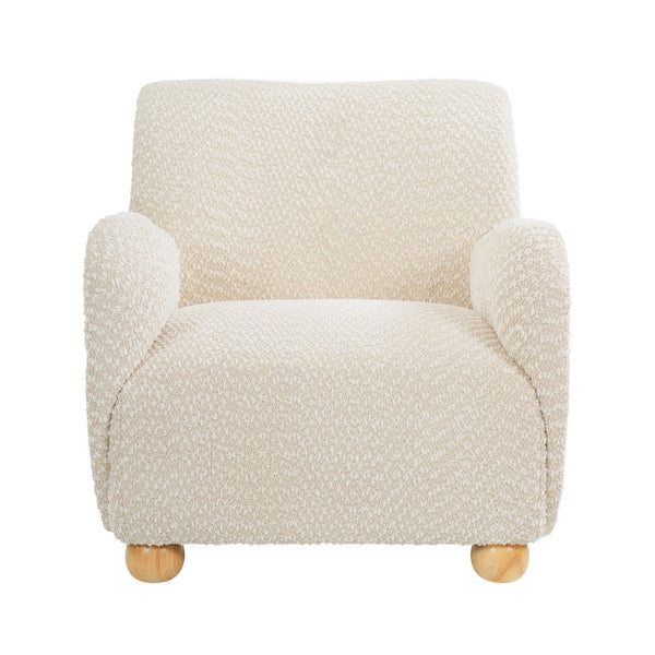 English Elm Nell Boucle Upholstered Accent Chair with Curved Arms and Rubberwood Legs for Living Room Apricot N776P455891A