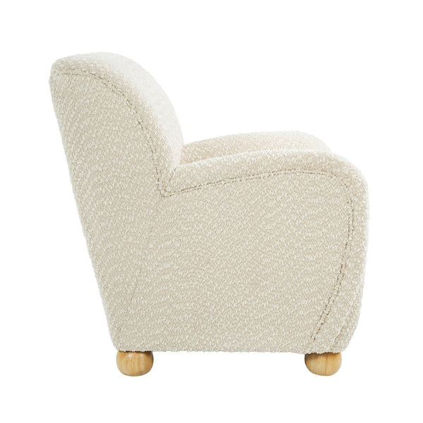 English Elm Nell Boucle Upholstered Accent Chair with Curved Arms and Rubberwood Legs for Living Room Apricot N776P455891A