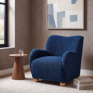 English Elm Nell Boucle Upholstered Accent Chair with Curved Arms and Rubberwood Legs for Living Room Blue N776P455891B