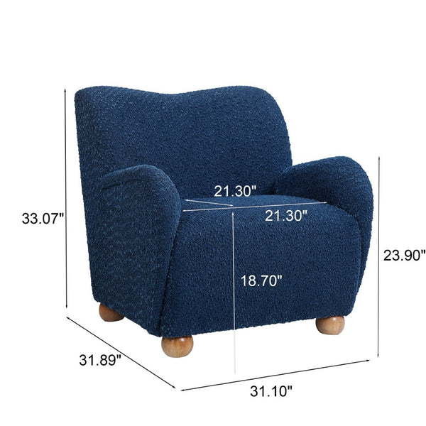 English Elm Nell Boucle Upholstered Accent Chair with Curved Arms and Rubberwood Legs for Living Room Blue N776P455891B