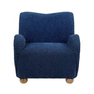 English Elm Nell Boucle Upholstered Accent Chair with Curved Arms and Rubberwood Legs for Living Room Blue N776P455891B