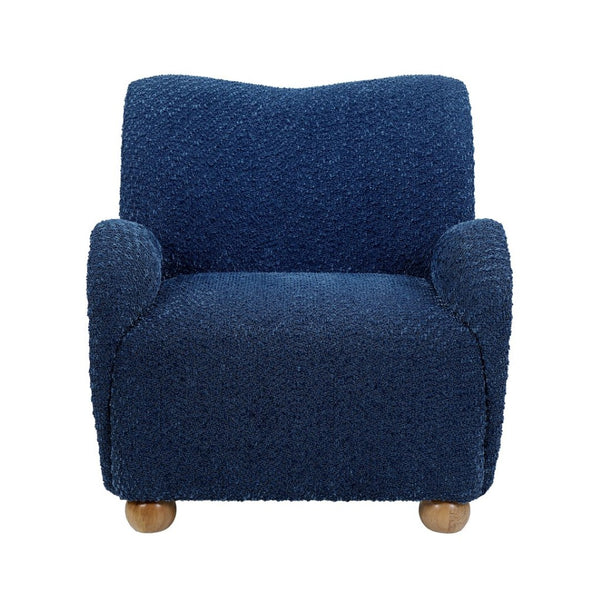 English Elm Nell Boucle Upholstered Accent Chair with Curved Arms and Rubberwood Legs for Living Room Blue N776P455891B