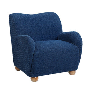 English Elm Nell Boucle Upholstered Accent Chair with Curved Arms and Rubberwood Legs for Living Room Blue N776P455891B