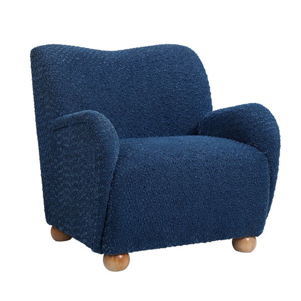 English Elm Nell Boucle Upholstered Accent Chair with Curved Arms and Rubberwood Legs for Living Room Blue N776P455891B