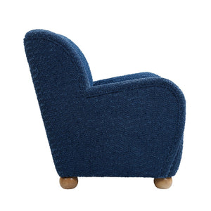 English Elm Nell Boucle Upholstered Accent Chair with Curved Arms and Rubberwood Legs for Living Room Blue N776P455891B