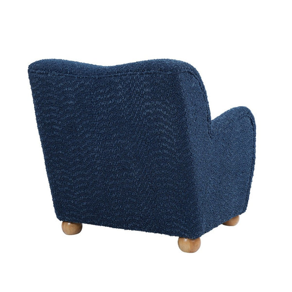 English Elm Nell Boucle Upholstered Accent Chair with Curved Arms and Rubberwood Legs for Living Room Blue N776P455891B