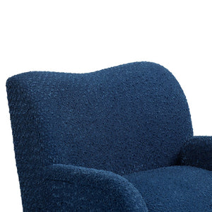 English Elm Nell Boucle Upholstered Accent Chair with Curved Arms and Rubberwood Legs for Living Room Blue N776P455891B