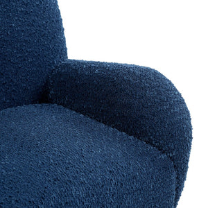 English Elm Nell Boucle Upholstered Accent Chair with Curved Arms and Rubberwood Legs for Living Room Blue N776P455891B