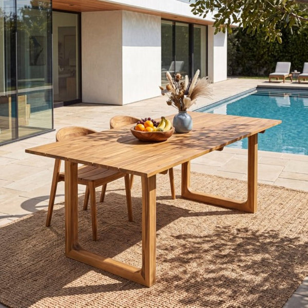 English Elm Mykonos Outdoor Solid Acacia Dining Table with Slatted Top and Sled Legs for Patio N776P466782N