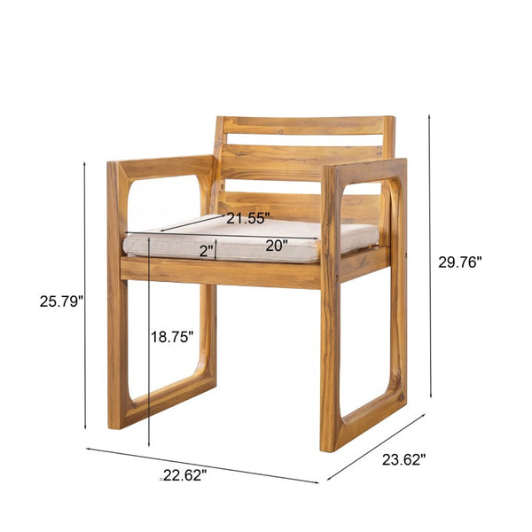 English Elm Patio Acacia Wood Outdoor Dining Chairs Set of 2 Mid-Century Slatted Sled Leg Design N776P466783N