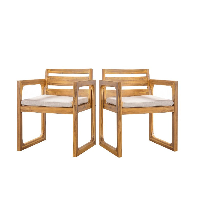 English Elm Patio Acacia Wood Outdoor Dining Chairs Set of 2 Mid-Century Slatted Sled Leg Design N776P466783N