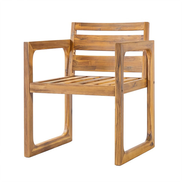 English Elm Patio Acacia Wood Outdoor Dining Chairs Set of 2 Mid-Century Slatted Sled Leg Design N776P466783N