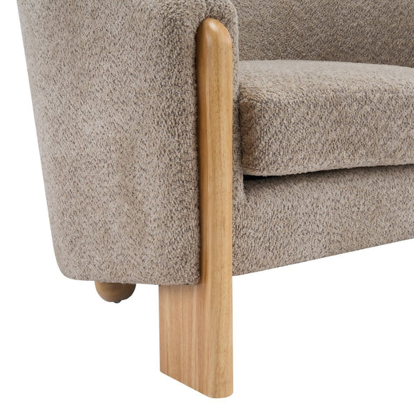 English Elm Boucle Textured Accent Chair with Rubberwood Legs for Living Room or Bedroom Light Brown/Natural N776P469088B